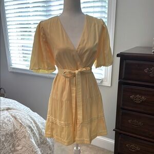 Marie Oliver Yellow Dress with Puff Sleeves and tie wrap